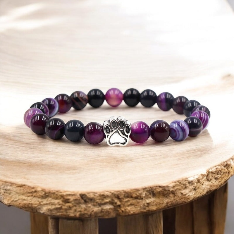 Dream Amethyst Bracelet with Dog/Cat Footprint Paw Charm