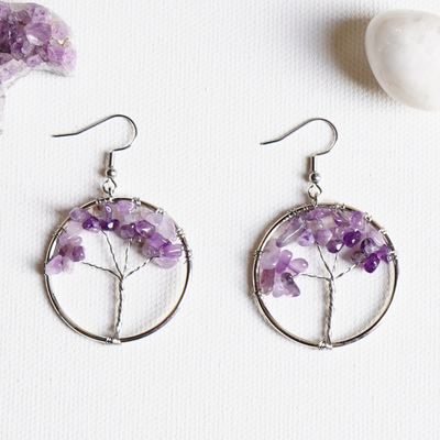 Amethyst Tree Of Life Chakra Earrings