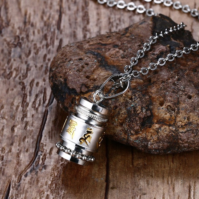 Tibetan Titanium Prayer Wheel Necklace