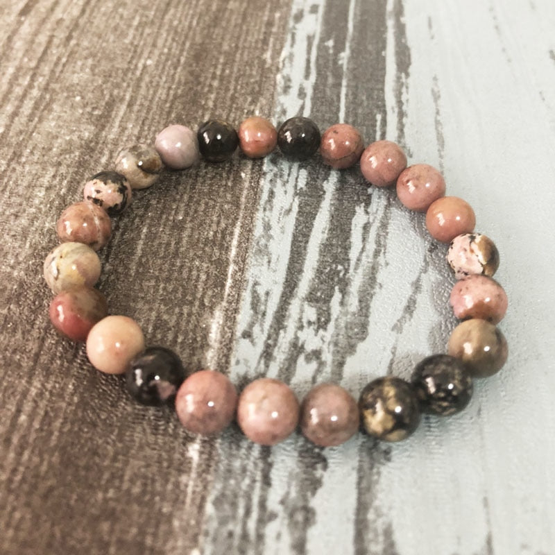Onyx, Rhodonite and Rose Quartz Charm Bracelet