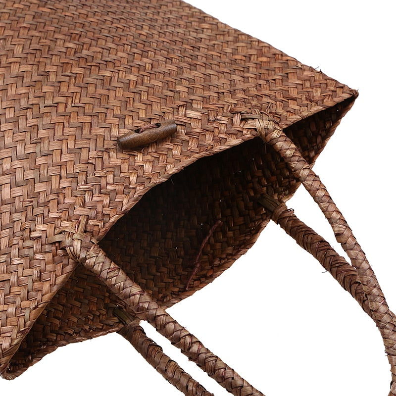 Df 130 Rattan Grass Shoulder Bags Straw with Button