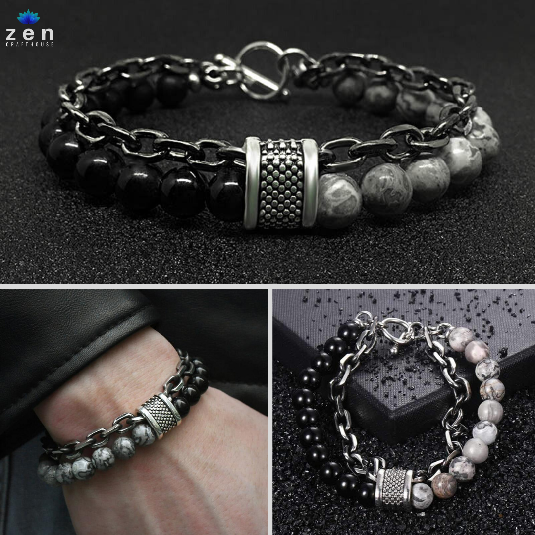 Classic Stainless Chain & Map Stone Bracelet