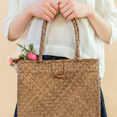 Df 130 Rattan Grass Shoulder Bags Straw with Button