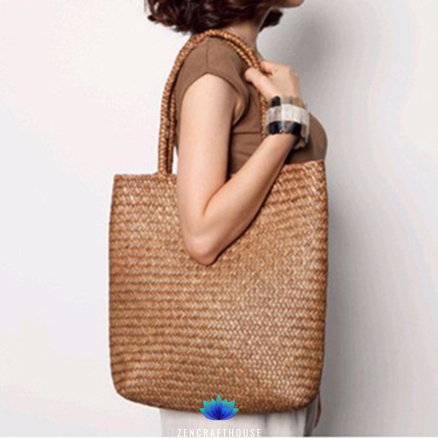Df 130 Rattan Grass Shoulder Bags Straw with Button