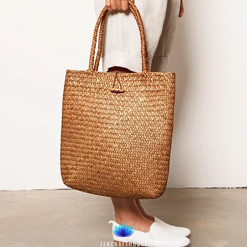 Df 130 Rattan Grass Shoulder Bags Straw with Button