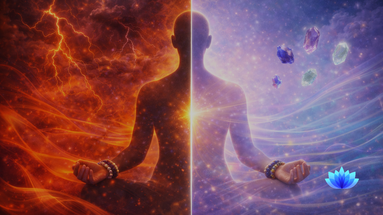 "Emotional transformation from stress and reactivity to inner peace and calm using healing crystals for anxiety relief and emotional balance"