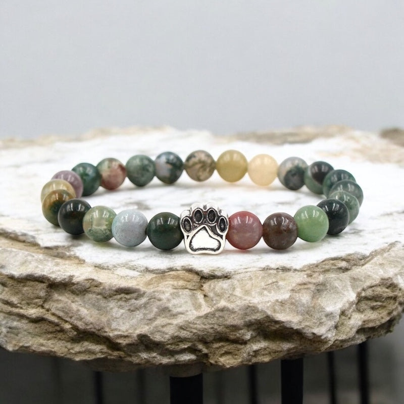 Natural Stone Beads Bracelet with Footprint Paw Charm