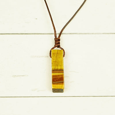 Protection & Confidence Rectangle Tiger Eye Pendant Necklace