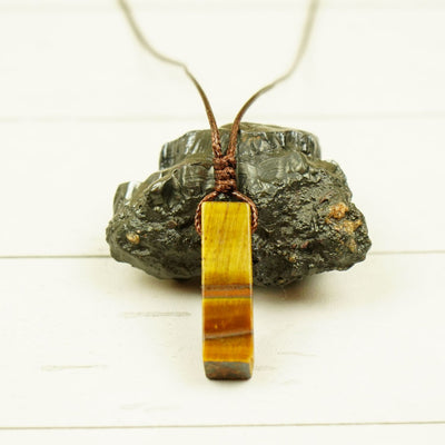 Protection & Confidence Rectangle Tiger Eye Pendant Necklace