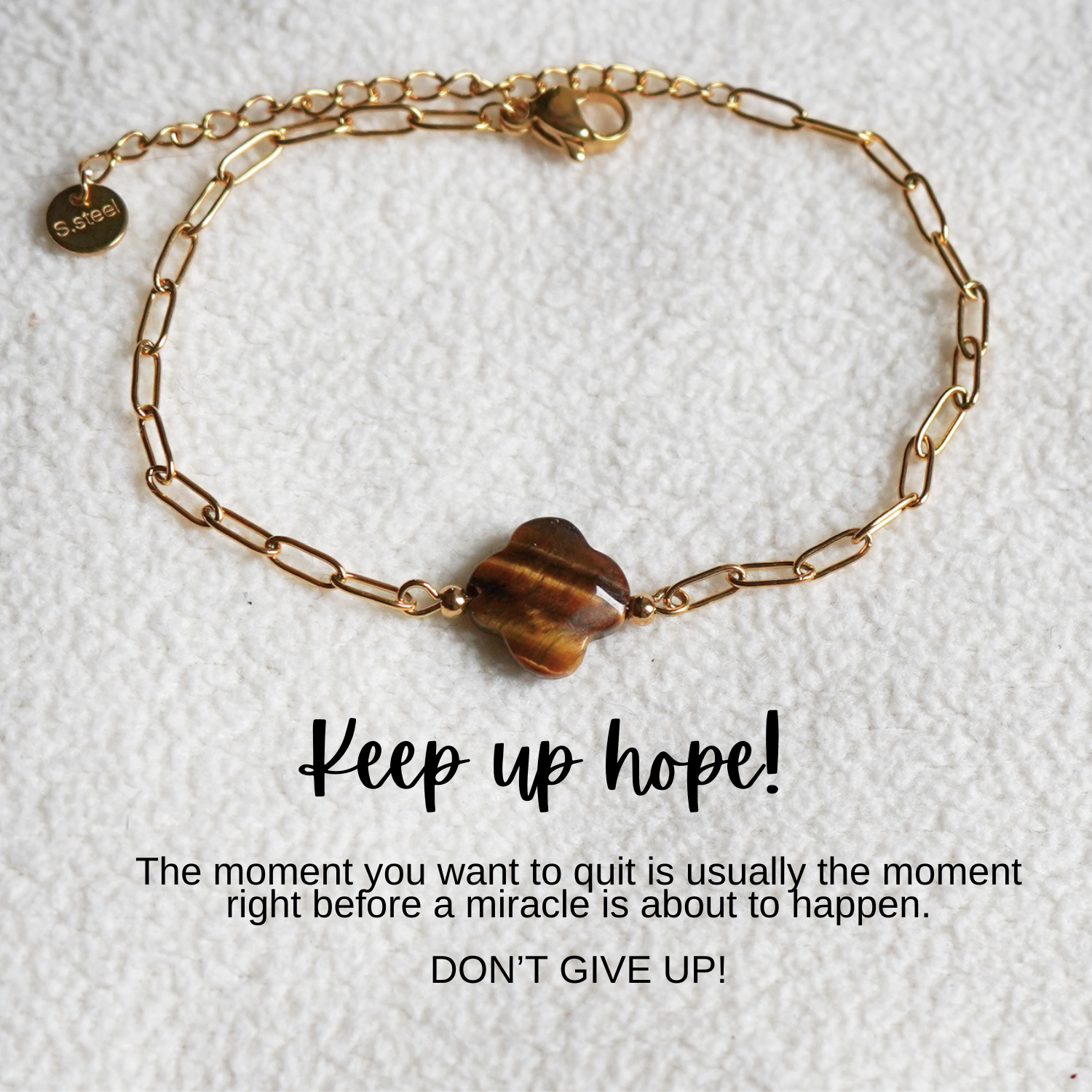 "Keep Up Hope" Tiger Eye Clover Bracelet