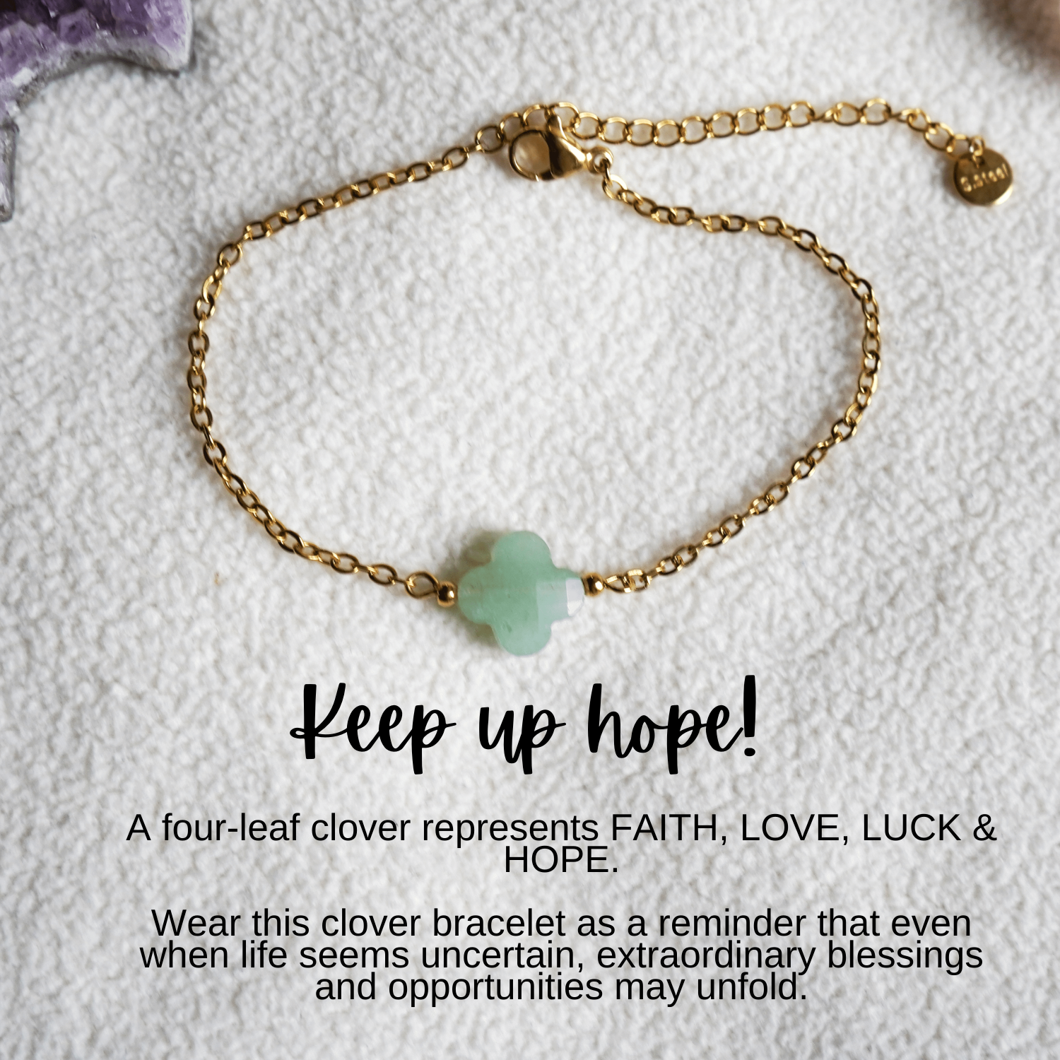 "Keep Up Hope" Green Aventurine Clover Bracelet