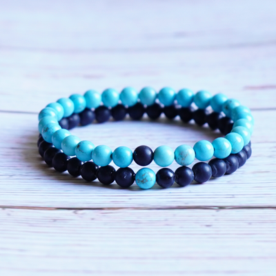 Matte Onyx & Blue Turquoise Soothing & Protective Energy Bracelets
