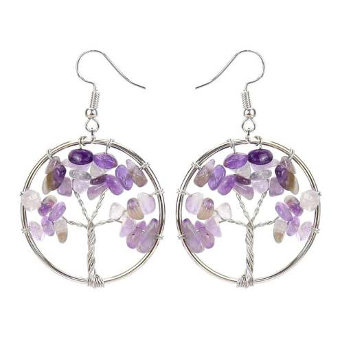 Amethyst Tree Of Life Chakra Earrings