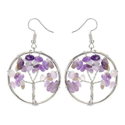 Amethyst Tree Of Life Chakra Earrings