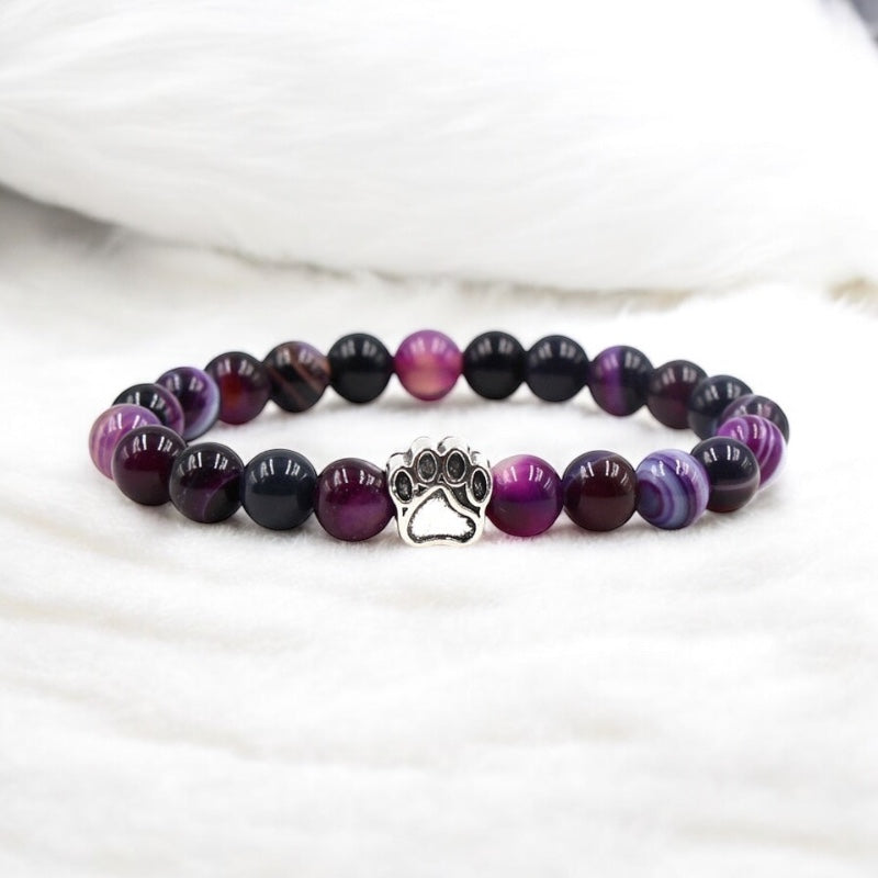 Dream Amethyst Bracelet with Dog/Cat Footprint Paw Charm