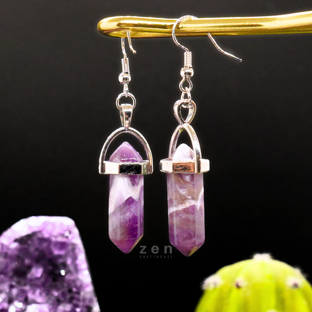 Amethyst Crystal Point Chakra Earrings
