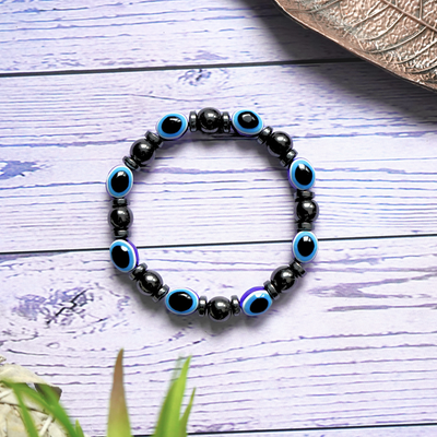 Blue Evil Eye Hematite Omni Protection Bracelet