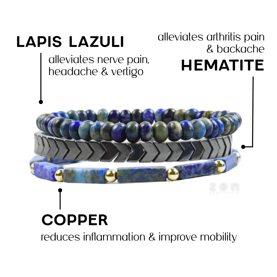 Lapis Lazuli & Hematite Pain Relief Bracelet Pack (Set Of 3)