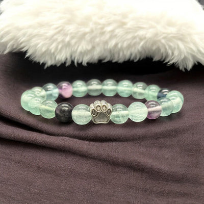 Natural Stone Beads Bracelet with Footprint Paw Charm