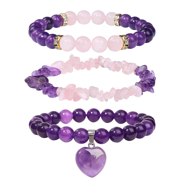 Amethyst and Rose Quartz Beauty Trio (Set Of 3)