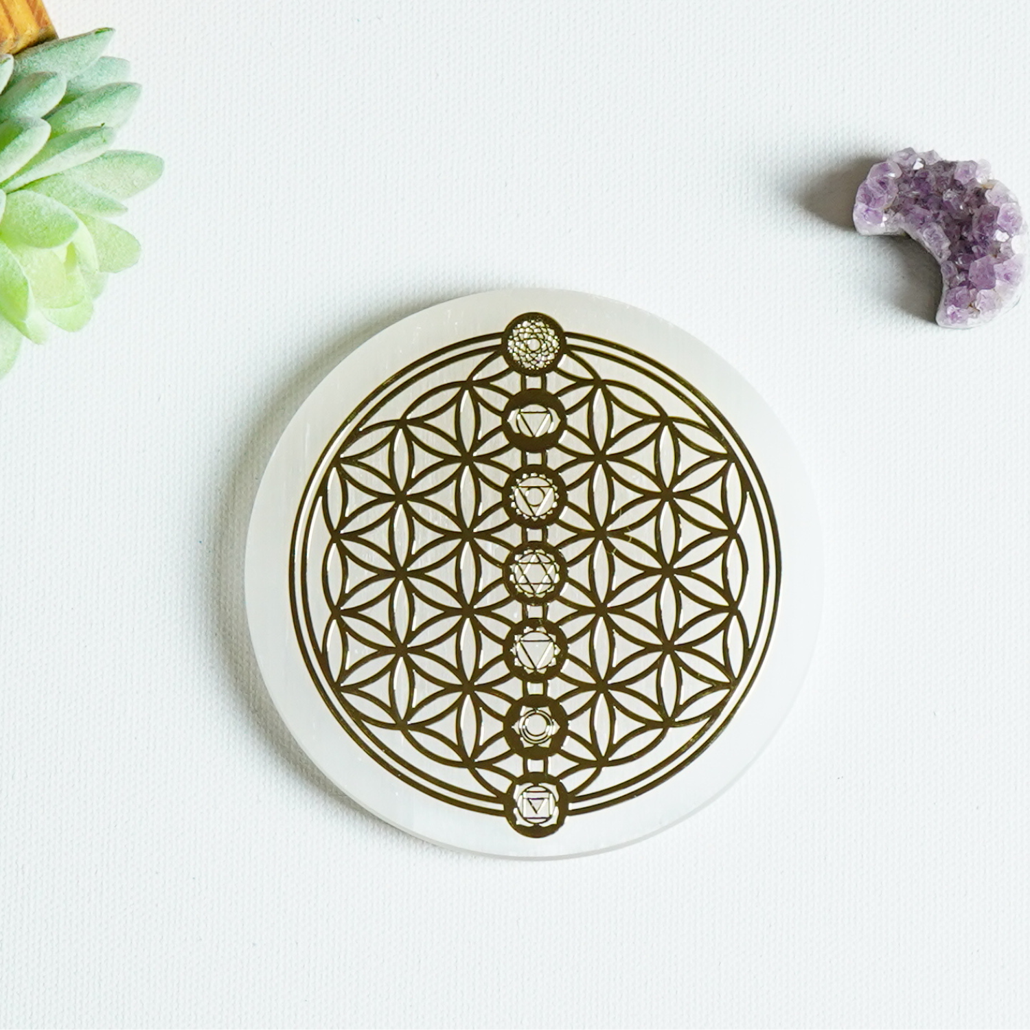 Flower of Life Selenite Energy Charging Plate