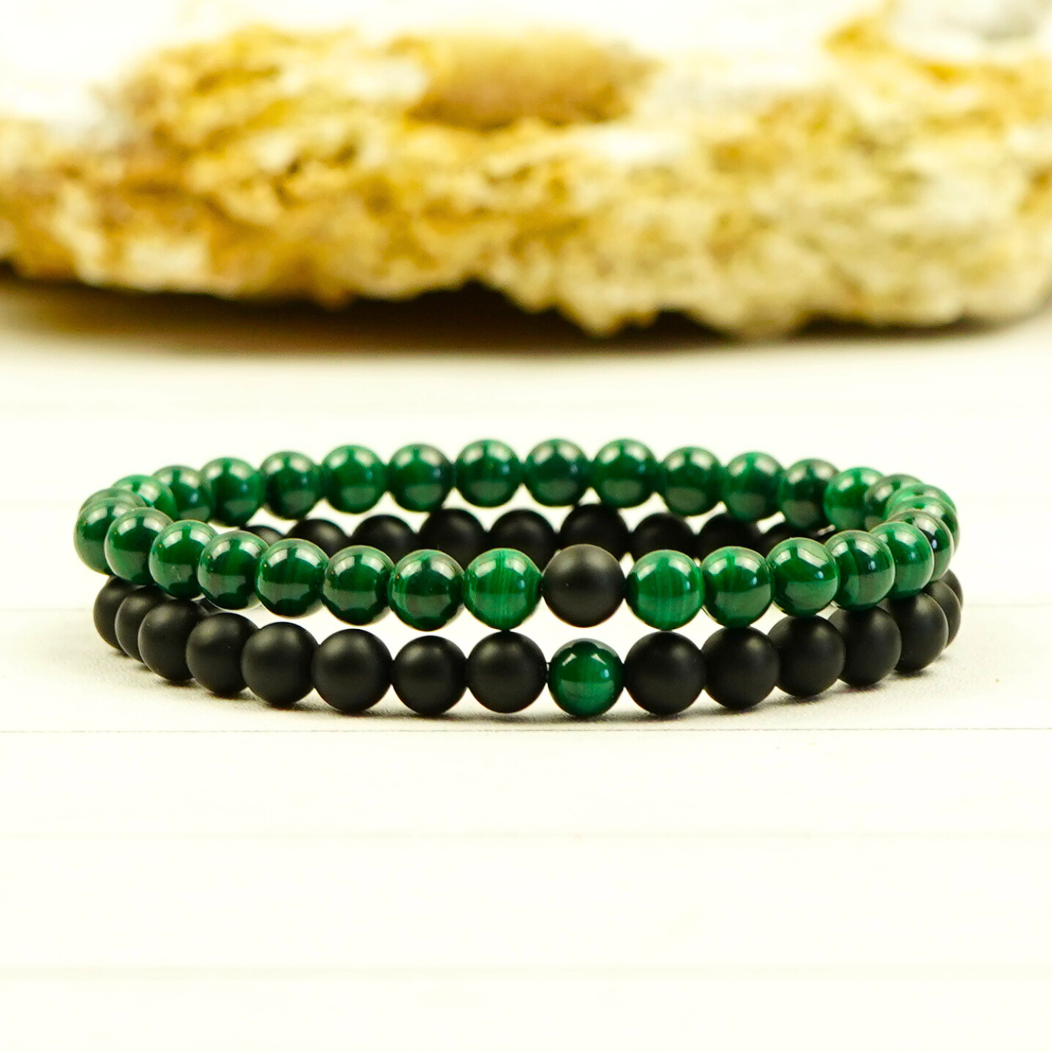 Emotional Balance & Protection Malachite & Black Onyx Bracelets