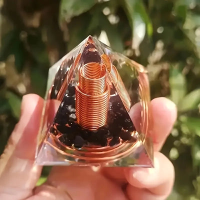 High Vibration Copper & Obsidian Orgonite Pyramid