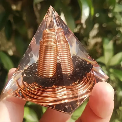 High Vibration Copper & Obsidian Orgonite Pyramid