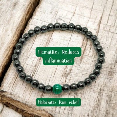 Natural Malachite & Hematite Pain Support Bracelet