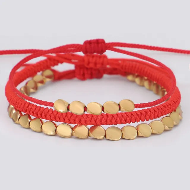 Handmade Tibetan Copper Bead Bracelet - Adjustable Buddhist Lucky Bracelet With Tassels