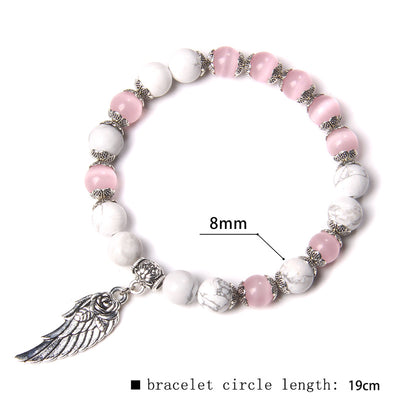 "Guardian Angel" Pink Cat Eye & White Turquoise Bracelet