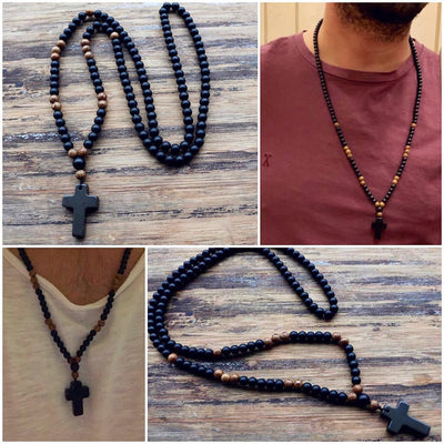 Protection Black Onyx Cross & Rosary Necklace
