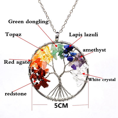 Chakra Tree Of Life Pendant Necklace With Owl Lucky Charm