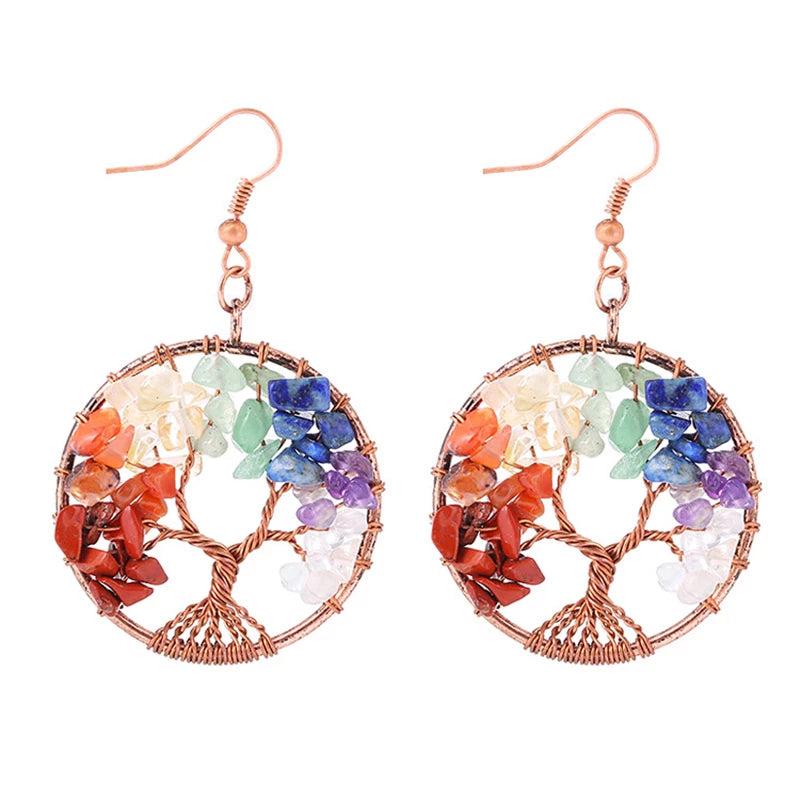 Chakra Tree Of Life Copper Earrings