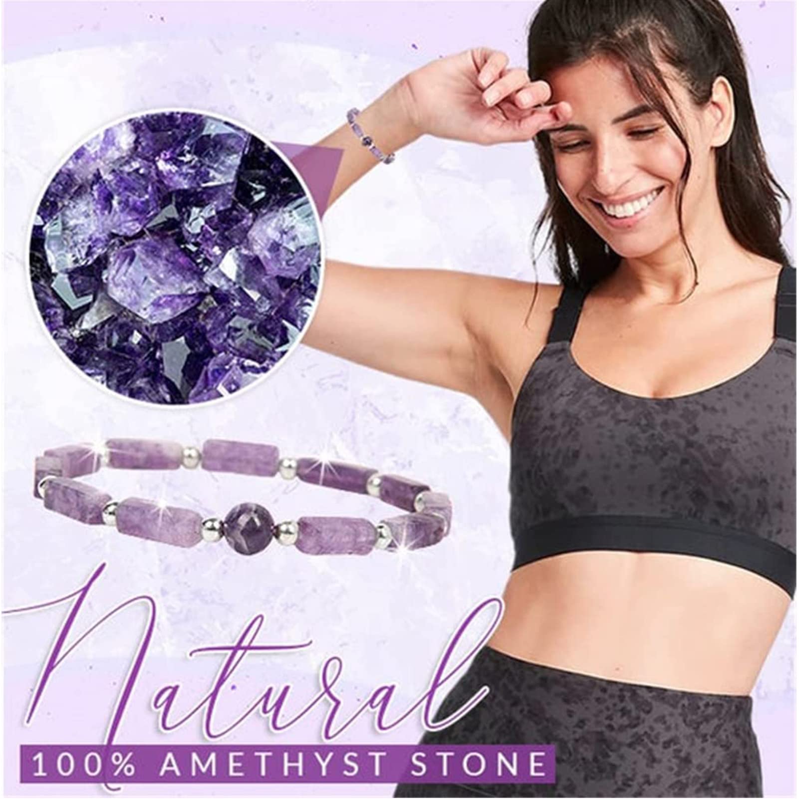 Amethyst 5 Natural Amethysts Bracelet Set Body purify Slimming Healing Stone Bracelets For Women Men Loss Weight