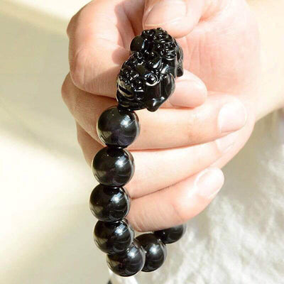 Feng Shui Obsidian Stone Beads Bracelet Men Women | Black Obsidian Pixiu  Bracelet - Bracelets - Aliexpress