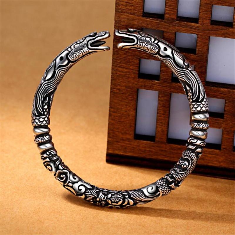 Double Dragon Head Bangles in Thai Silver - Fusion of Strength and Prosperity 