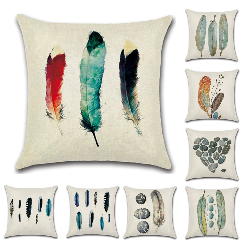 Free Spirit Feather Linen Cushion Cover