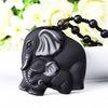 Obsidian Carved Mother & Baby Elephant Lucky Necklace