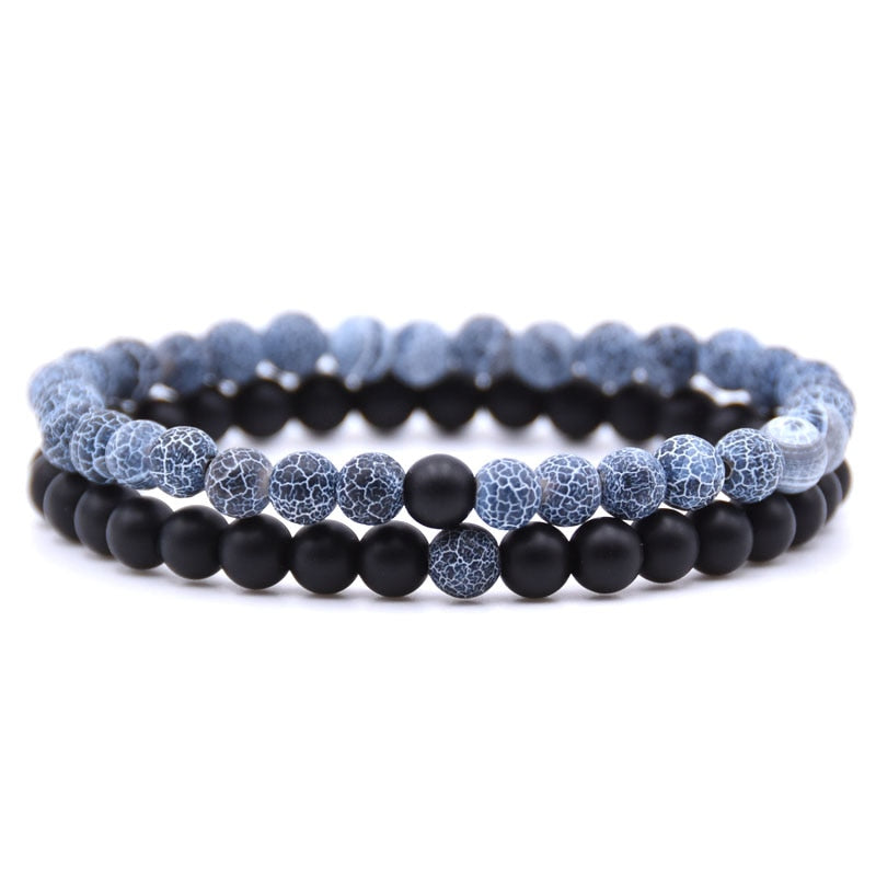 Natural Stone Mix Bracelets - Matte Onyx & Weathered Agate