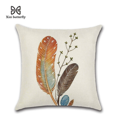 Free Spirit Feather Linen Cushion Cover