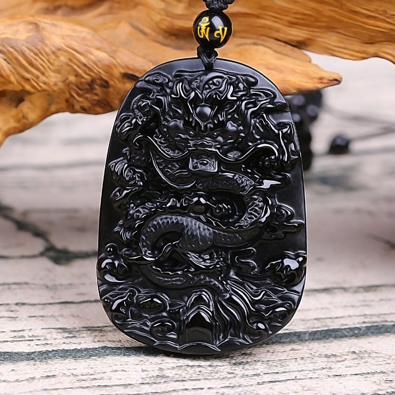 Chinese Dragon Obsidian Necklace - Courage and Endurance