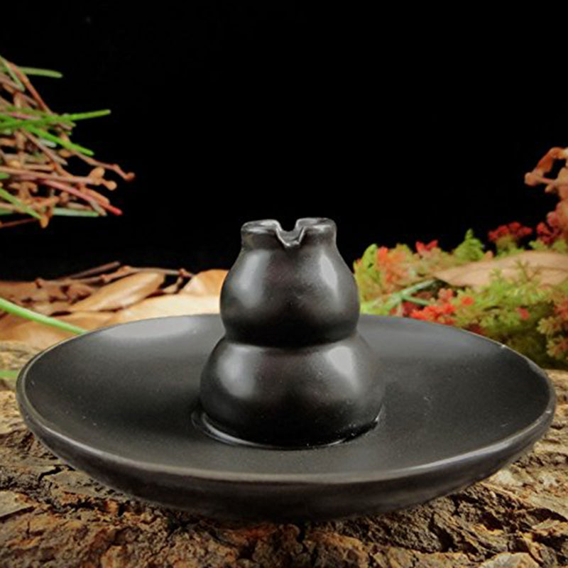 Multipurpose Black Ceramic Church Gourd Assuaging Calming Backflow Incense Burner Smoke Holder Plate Home Decor KT1042