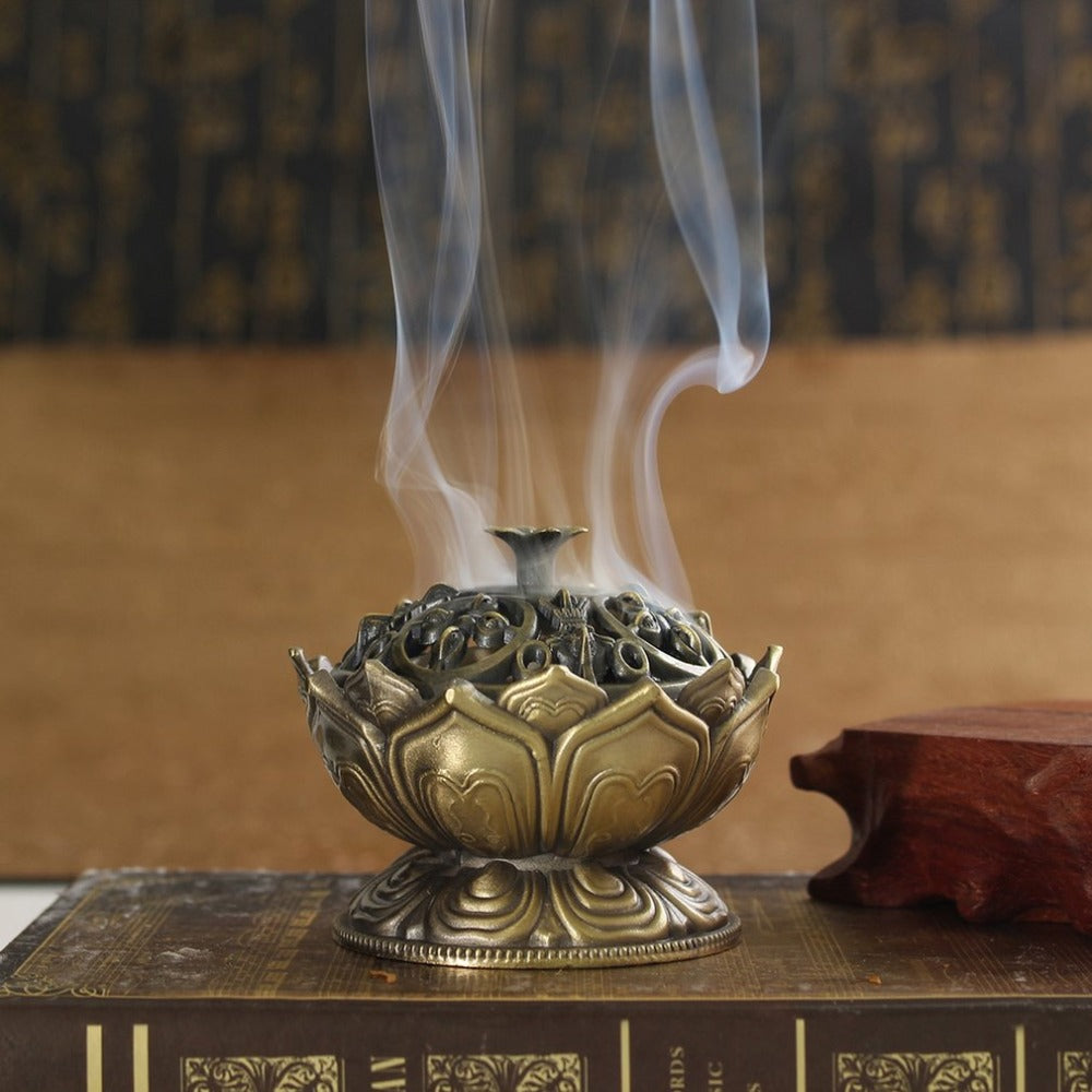 Df 6.  Buddha Alloy Incense Burner Lotus Flower Incense Holder Handmade