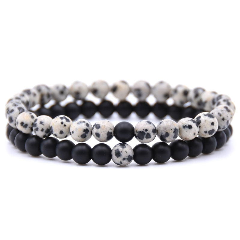 Natural Stone Mix Bracelets - Matte Onyx & Dalmatian