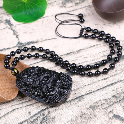 Chinese Dragon Obsidian Necklace - Courage and Endurance