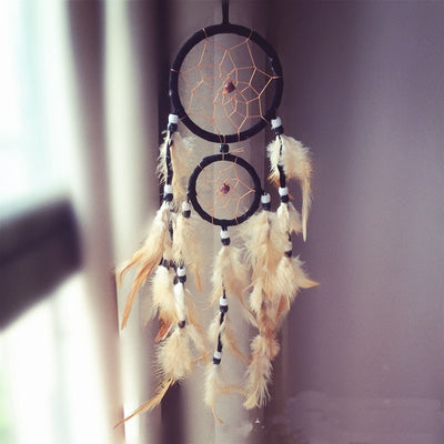 Df 107 Vintage retro feather dream catcher circular feathers