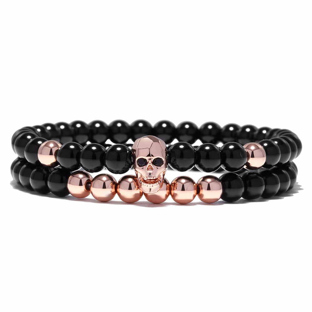 Natural Stone Skull Head Onyx Bracelet - 2 Pieces