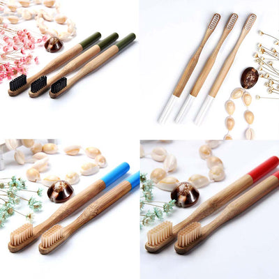 Df 92 Natural Bamboo Toothbrush with Round Bamboo Handle Soft Bristle Eco-friendly