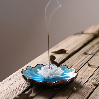 Handcraft Ceramic Lotus Incense Holder - 4 Elegant Colors